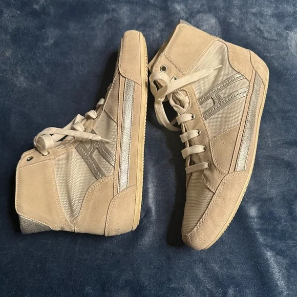 Hogan Women’s High-Top Sneakers 41 Beige-Grey Suede Silver Logo - Picture 4 of 13